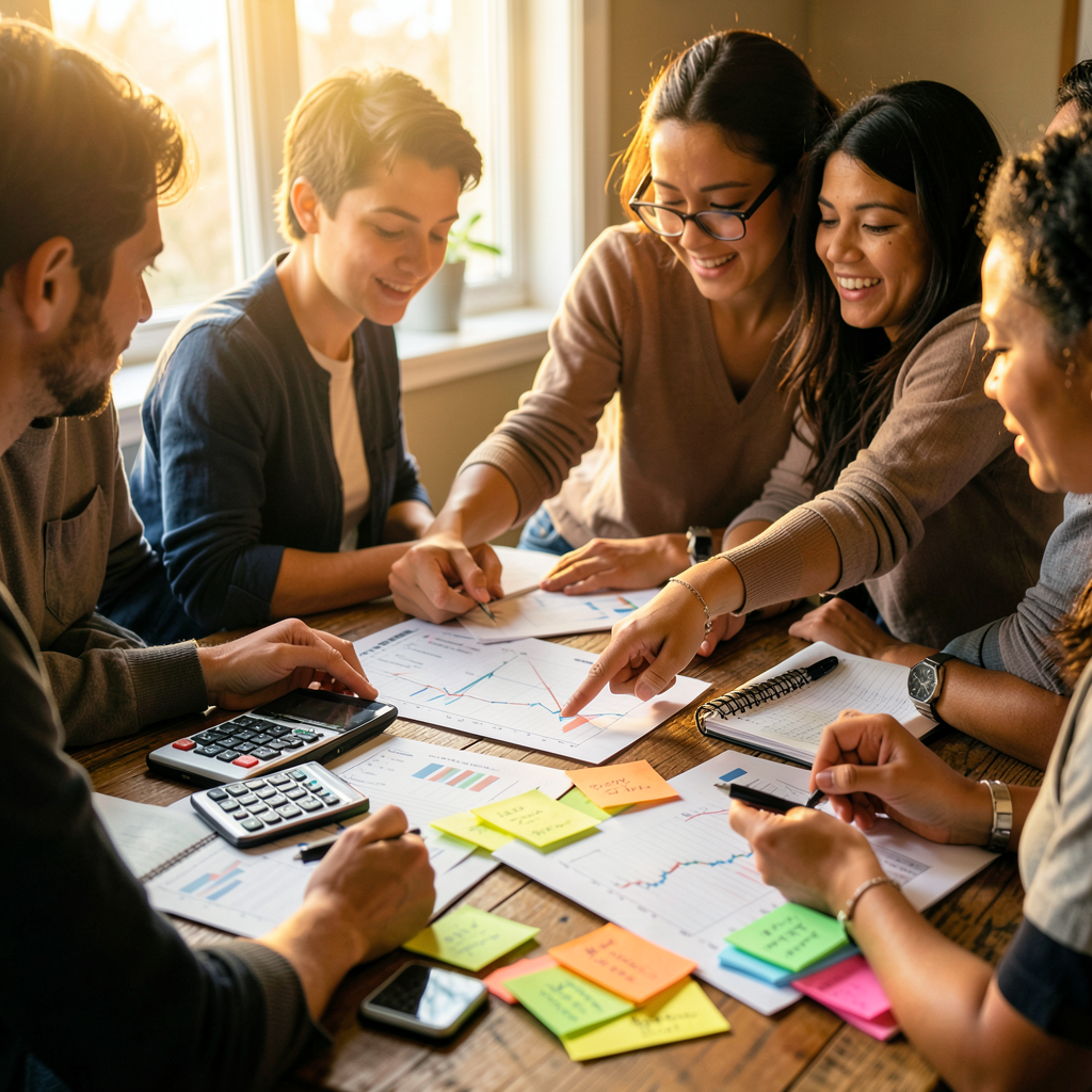 Une femme regardant des graphiques financiers en train de prendre des notes
