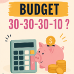 Une femme souriante consultée un budget mensuel sur une tablette. Budget 30-30-30-10.