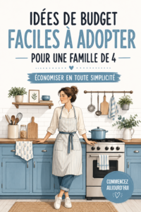 Une famille souriante se penche sur leurs finances ensemble, en discutant de leur budget familial.