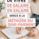 Femme souriante consultant ses finances avec un carnet et une calculatrice