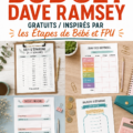 Visuel coloré de printables de budget disposés sur une table.