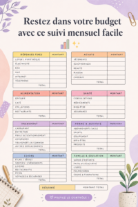 Tableau de dépenses mensuel sur un bureau, représentant une gestion budgétaire efficace.