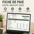 Modèle de fiche de paie Excel 2025 sur un écran d'ordinateur