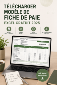 Modèle de fiche de paie Excel 2025 sur un écran d'ordinateur