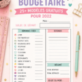Un aperçu d'un classeur budget coloré avec des sections personnalisées sur une table en bois.