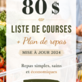 Une liste de courses sur une table avec des aliments sains autour