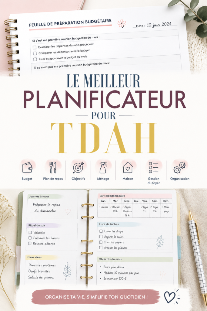 Une femme utilisant un planificateur pour organiser ses tâches liées à l'ADHD.