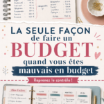 Femme souriante consultant son budget sur son ordinateur.