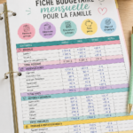 Modèle de budget familial imprimable sur une table avec des stylos