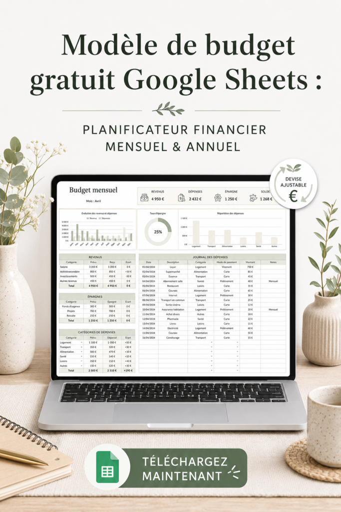 Photo d'un modèle de budget gratuit sur Google Sheets pour la gestion financière.