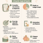 Femme souriante organisant ses finances avec un ordinateur et un carnet