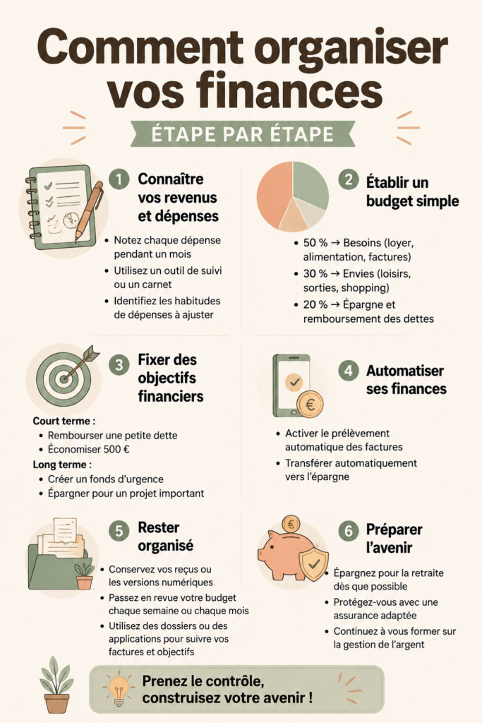 Femme souriante organisant ses finances avec un ordinateur et un carnet