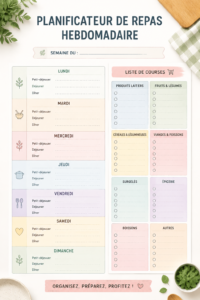 Planificateur de repas hebdomadaire avec liste de courses