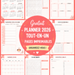 Un planner imprimable posé sur un bureau avec des stylos colorés.