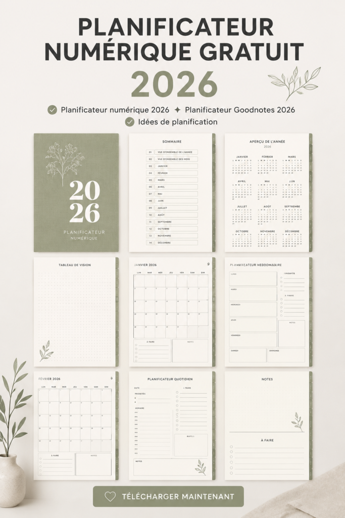 Une vue de l'interface d'un planner numérique gratuit sur un tablet pour 2026.