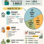 Femme entourée de graphiques et d'outils de gestion de budget.