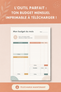 Modèle de budget mensuel imprimable sur une table en bois.