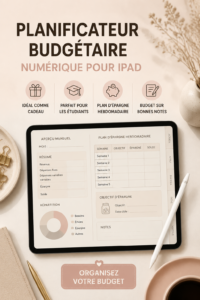 Un iPad affichant un planner digital de budget.