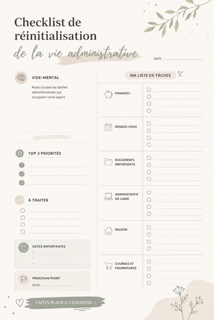 Femme en train d'organiser sa vie avec une check-list sur un bureau.
