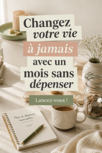 Femme souriante tenant un panneau avec le défi d'un mois sans dépenses écrit dessus