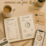 Femme faisant un budget avec des documents financiers et un ordinateur