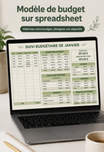 Modèle de budget sur un écran d'ordinateur affichant des tableaux Excel