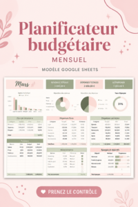 Modèle de budget mensuel sur Google Sheets, adapté pour une gestion financière simplifiée.