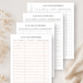 Modèle printable de suivi des dépenses sur un bureau avec des fournitures de bureau