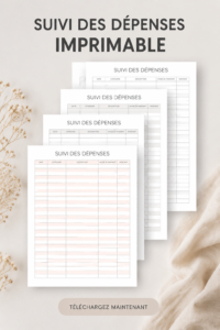 Modèle printable de suivi des dépenses sur un bureau avec des fournitures de bureau