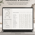 Modèle de suivi des habitudes et budget sur une table en bois, représentant une gestion saine des finances.