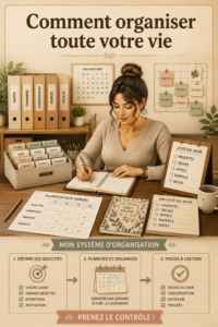 Femme souriante utilisant un planner pour organiser son quotidien