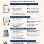 Femme souriante révisant ses finances avec un ordinateur et un carnet.