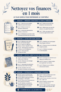 Femme souriante révisant ses finances avec un ordinateur et un carnet.