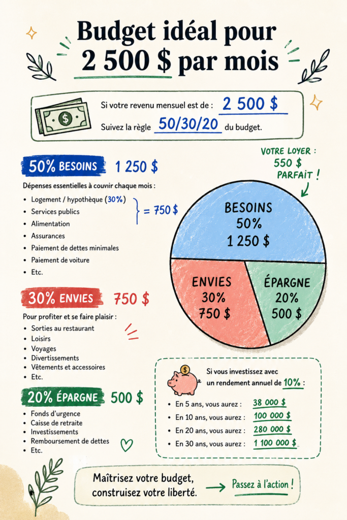 Femme souriante travaillant sur son budget de 2500€ par mois