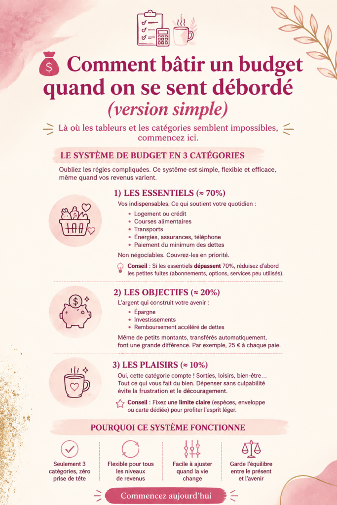 Femme souriante consultant un budget sur un ordinateur portable.