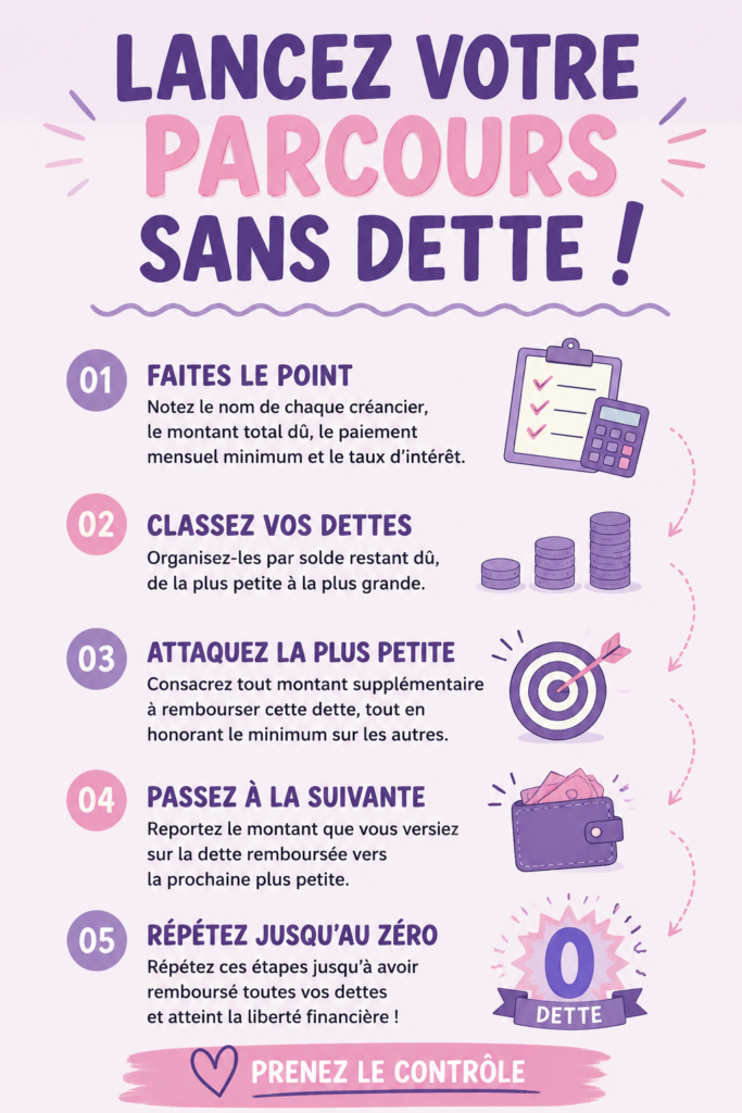 Femme souriante regardant un tableau de finances avec des notes et un calculatrice, symbolisant la liberté financière.