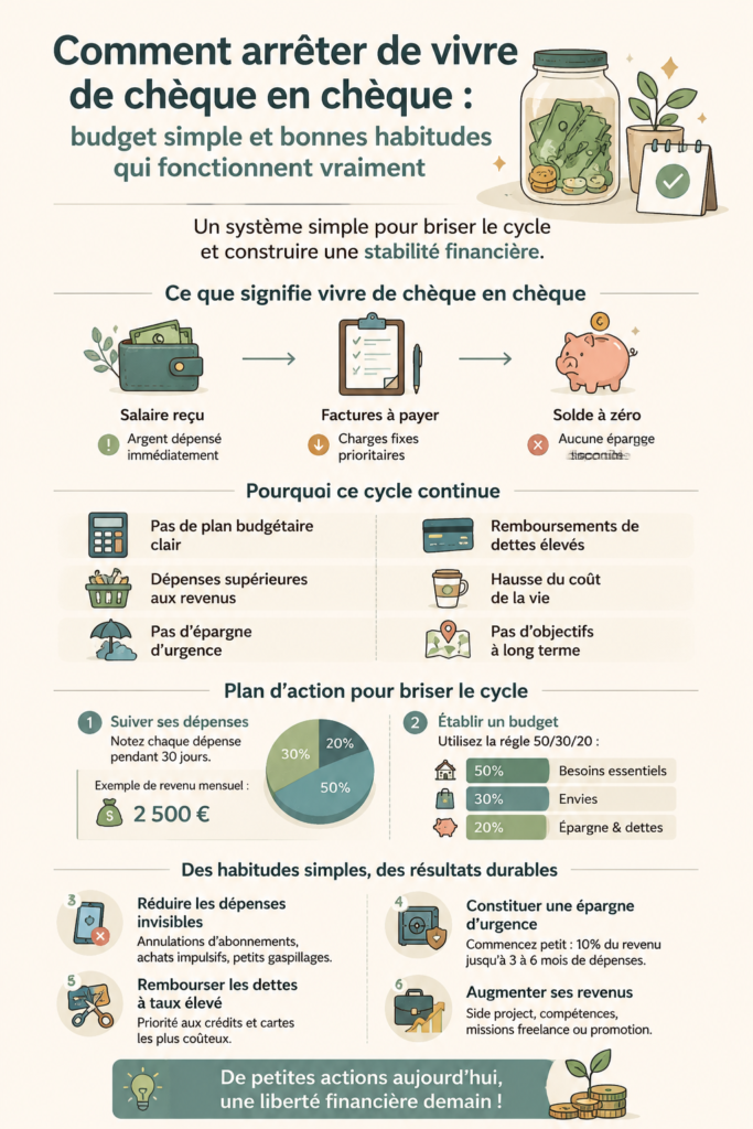 Illustration d'une femme heureuse gérant son budget avec des graphiques financiers.