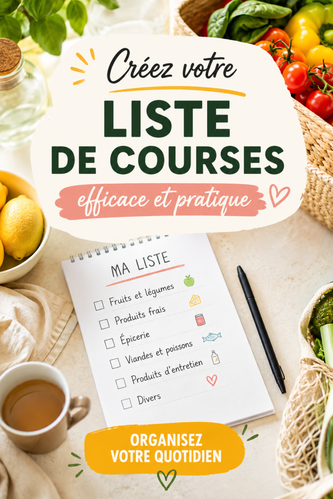 Femme souriante tenant une liste de courses et un caddie.
