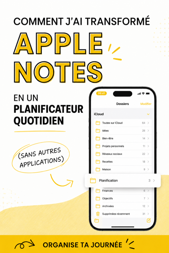 Capture d'une application Apple Notes utilisée comme planificateur quotidien.