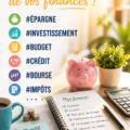 Femme réfléchissant à ses finances avec un carnet de budget et un ordinateur portable.
