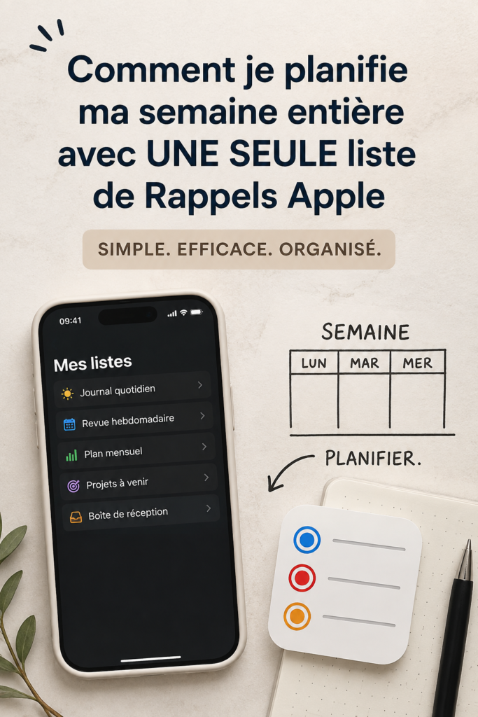 Femme utilisant Apple Reminders sur son téléphone pour planifier sa semaine