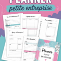 Image d'un planner pour petites entreprises imprimable sur une table avec des fournitures de bureau