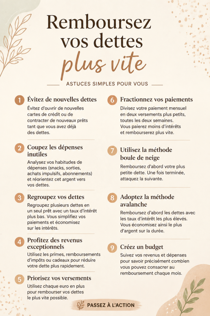 Femme souriante planifiant son budget pour rembourser ses dettes