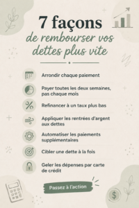 Une femme souriante avec un carnet, planifiant ses finances personnelles pour rembourser ses dettes.