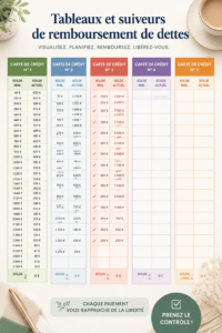 Femme utilisant un tableau pour suivre ses remboursements de dettes.