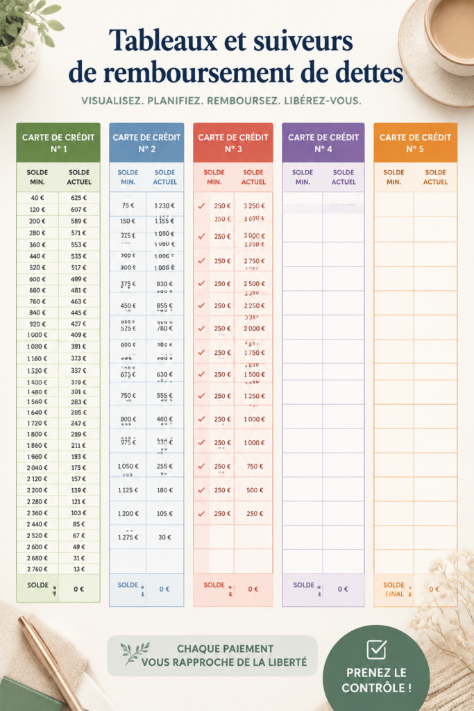 Femme utilisant un tableau pour suivre ses remboursements de dettes.