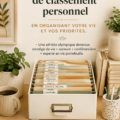 Une femme organisant son bureau avec un système de classement personnel efficace.
