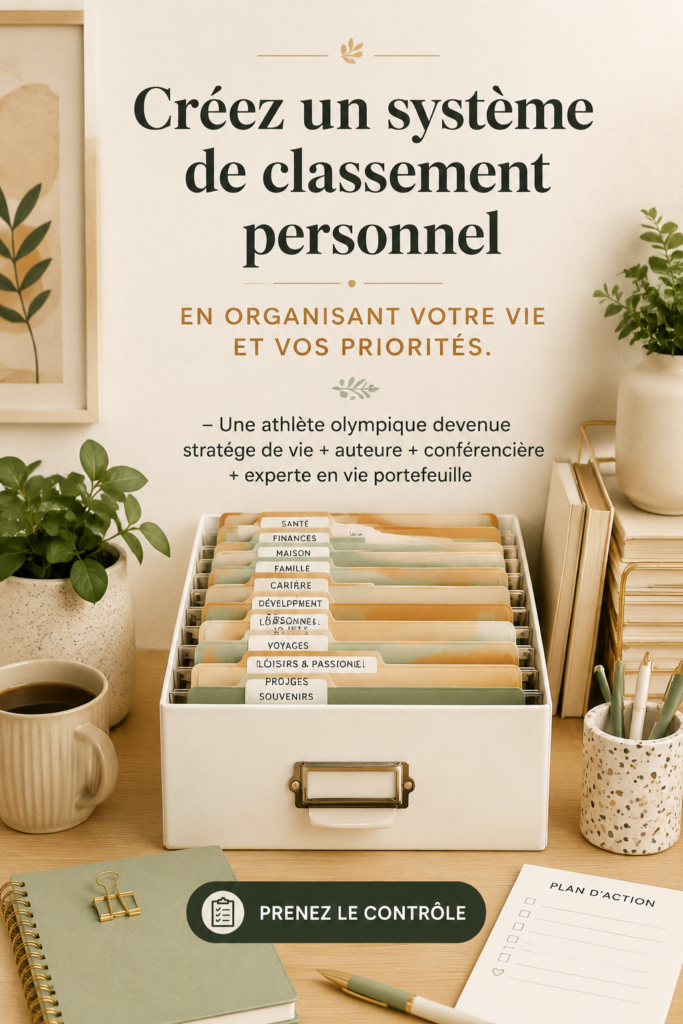 Une femme organisant son bureau avec un système de classement personnel efficace.
